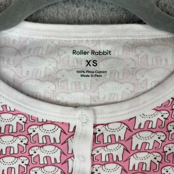 Roller Rabbit Pajama Set Top XS Pant SMALL Pink Elephant Novelty AOP Pima Cotton - Picture 4 of 13